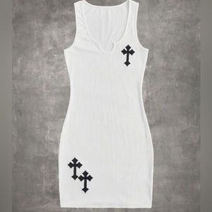 Cross Embroidery Notched Neckline Bodycon